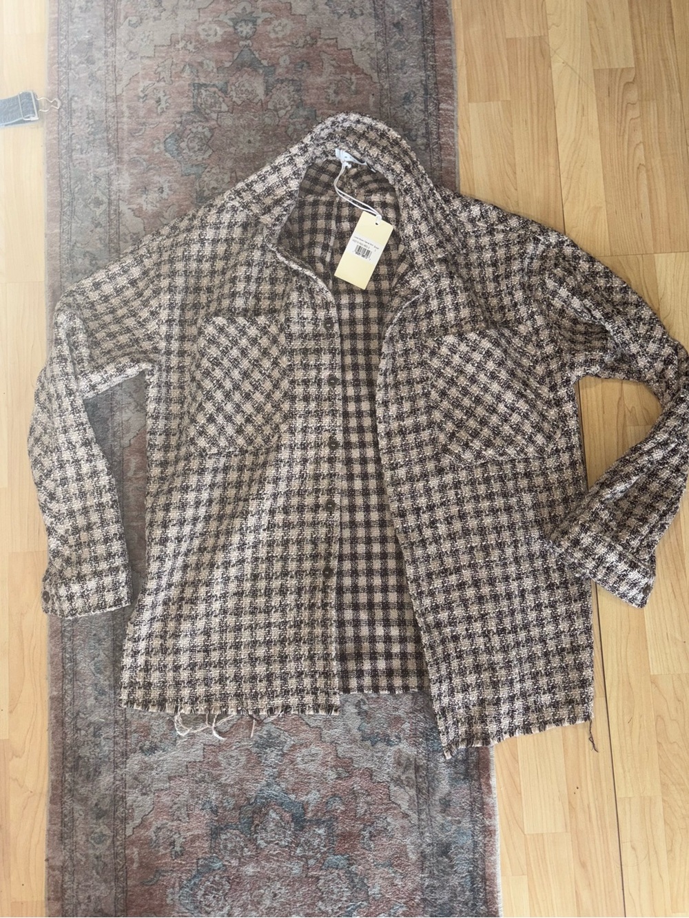 NEW MNML Raw Edge Distressed Tweed Shacket Woven Flannel Plaid Men's Sz Small